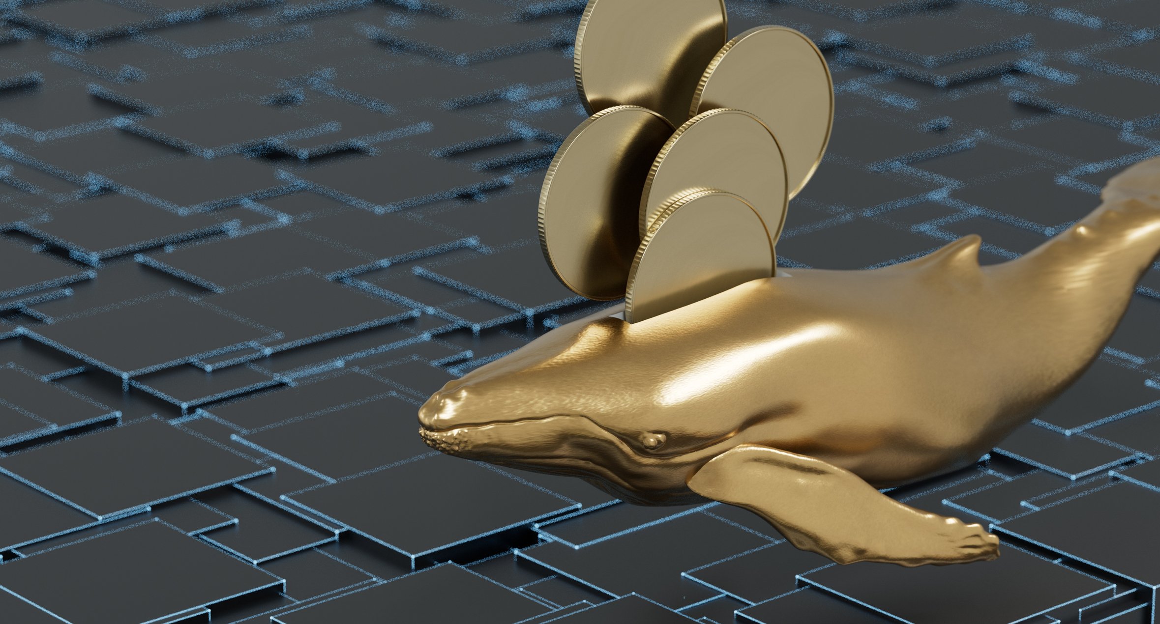 A gold whale with gold coins.