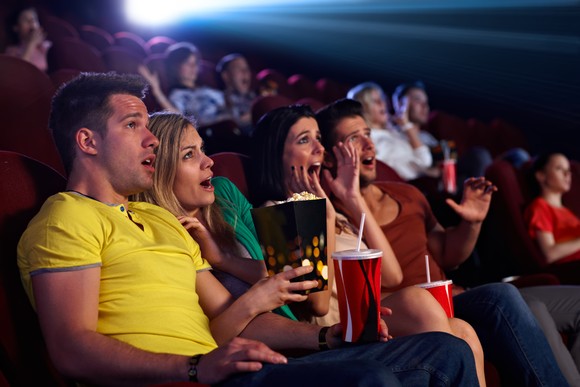 Moviegoers recoiling from what they're watching on screen.