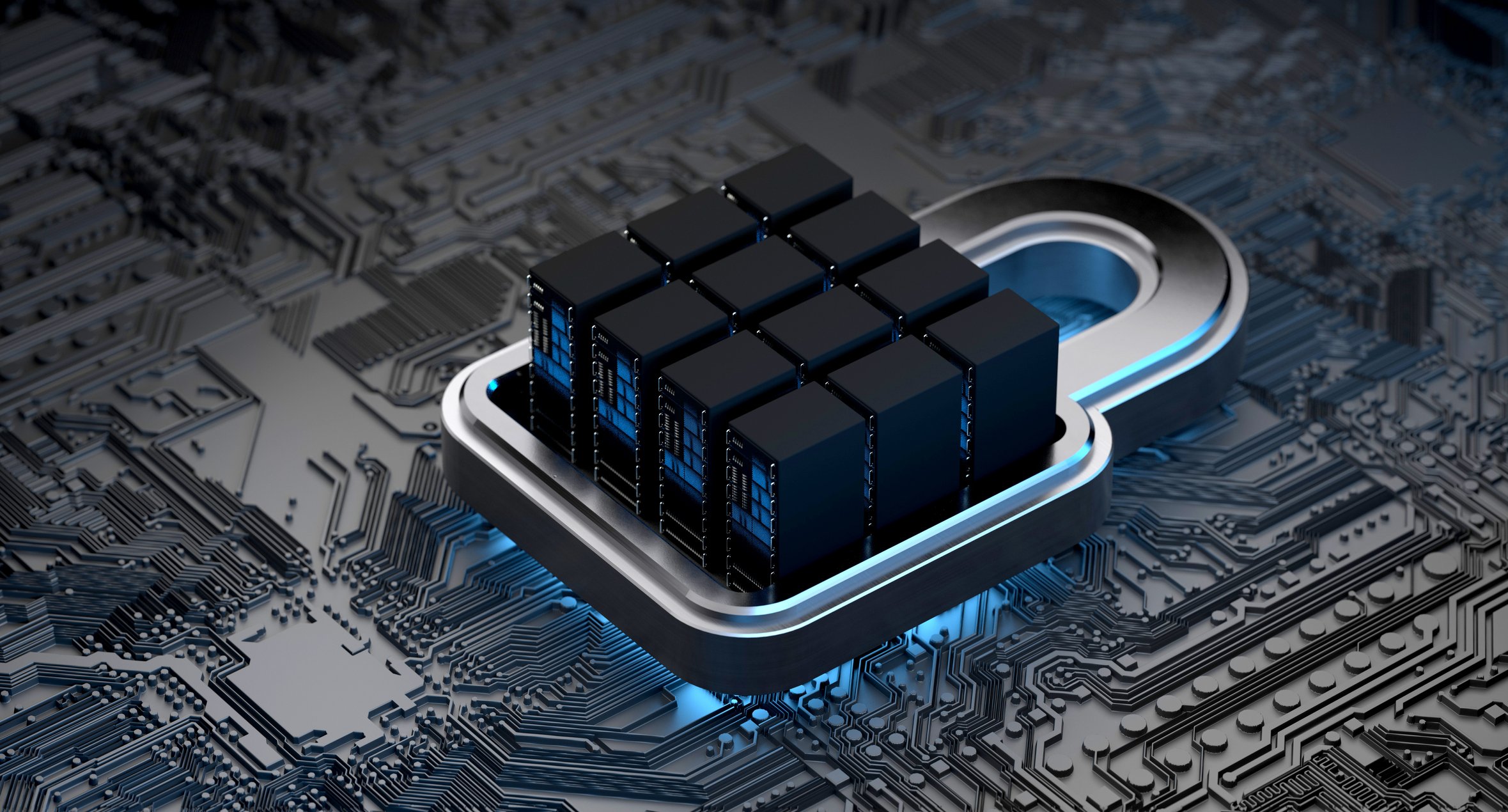 Digital lock graphic protecting data assets.