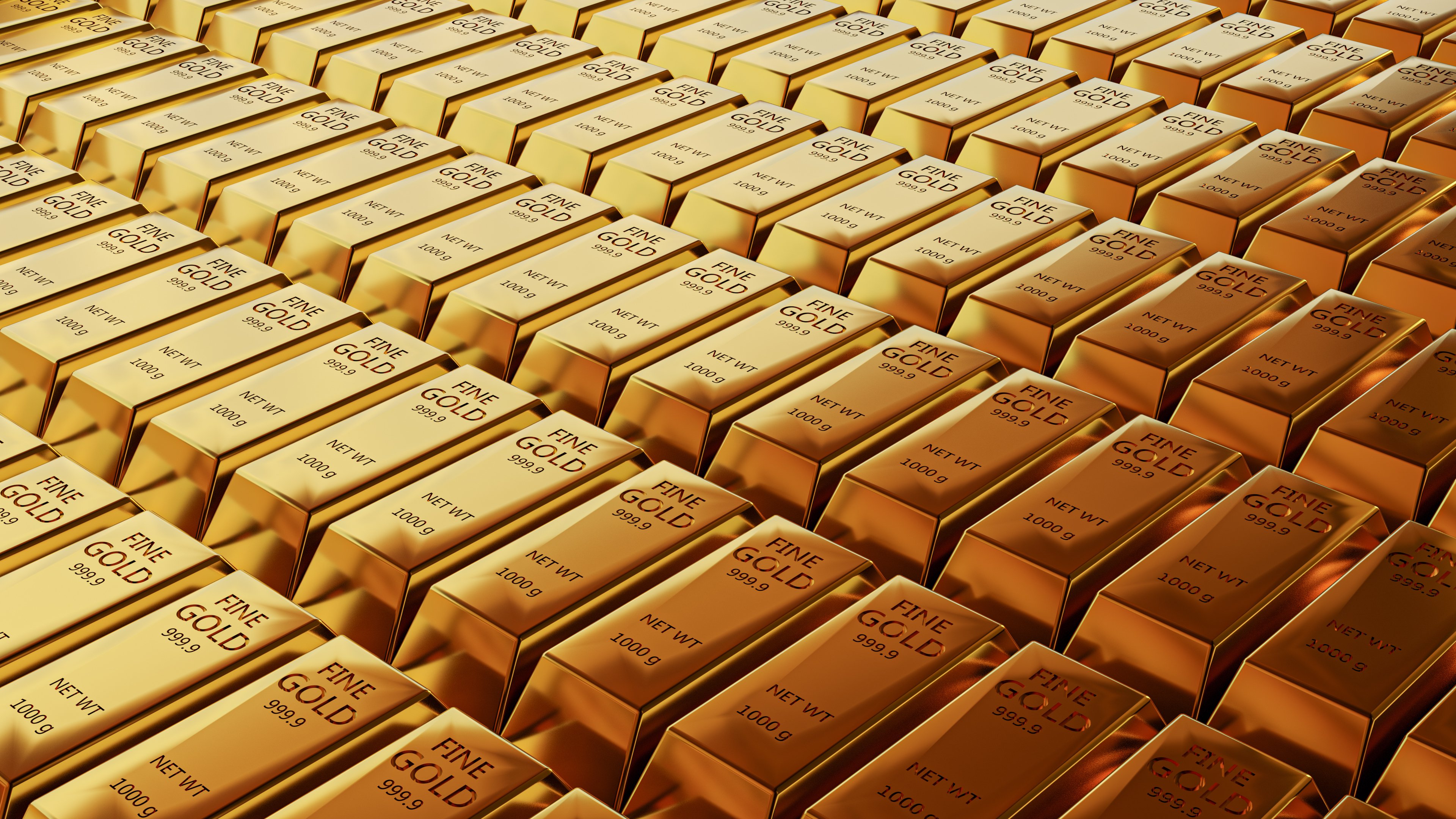 Rows of gold bars.