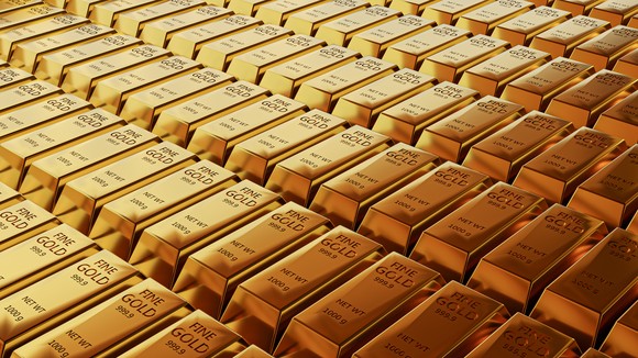 Rows of gold bars.