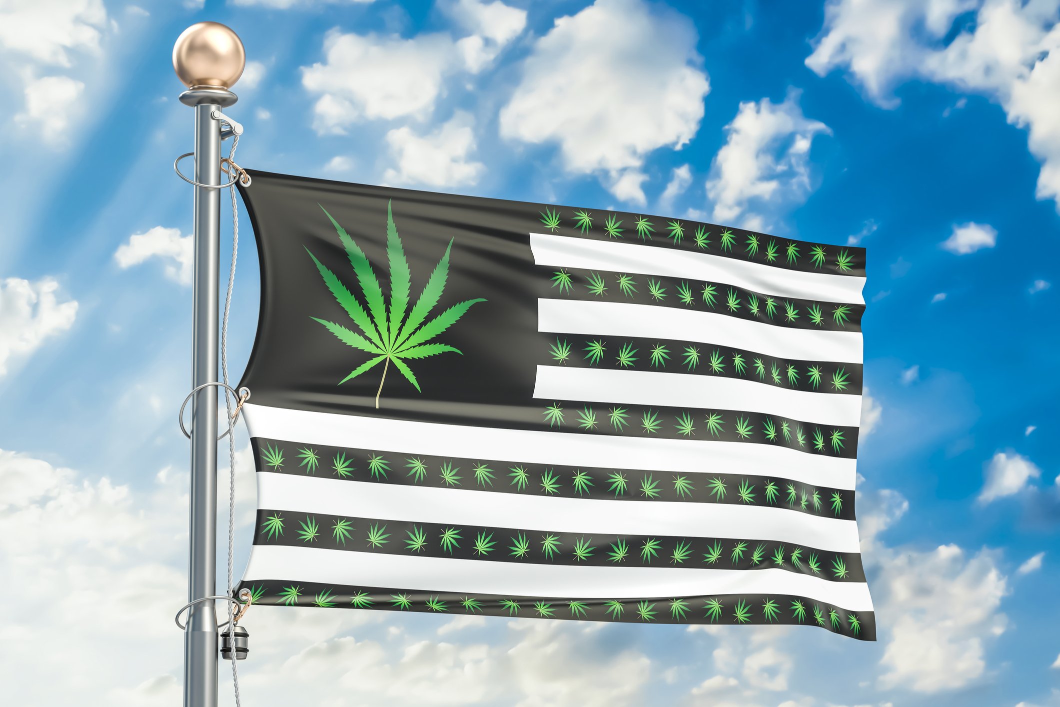 A U.S. flag with a cannabis leaf where the stars should be. 