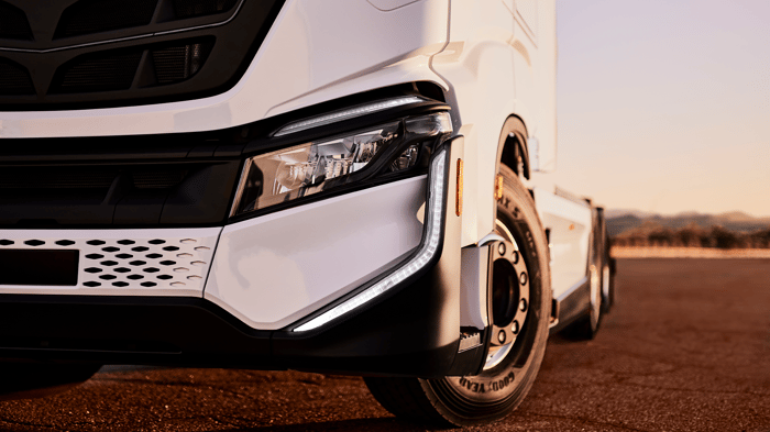 Close-up of a Nikola truck's grill.