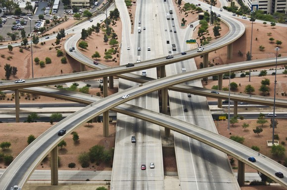 Aerial view of a network of highways.