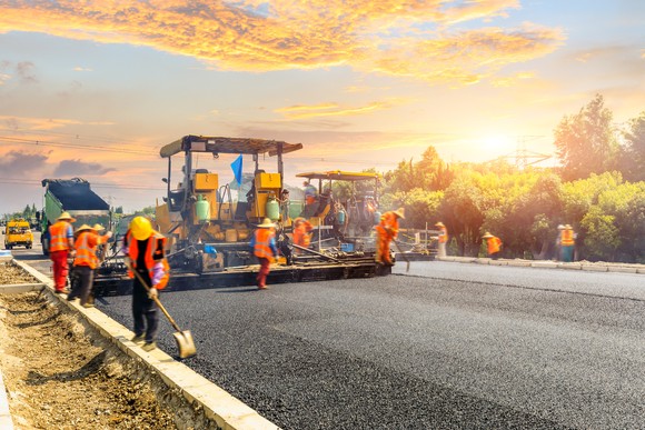 Road workers doing construction.