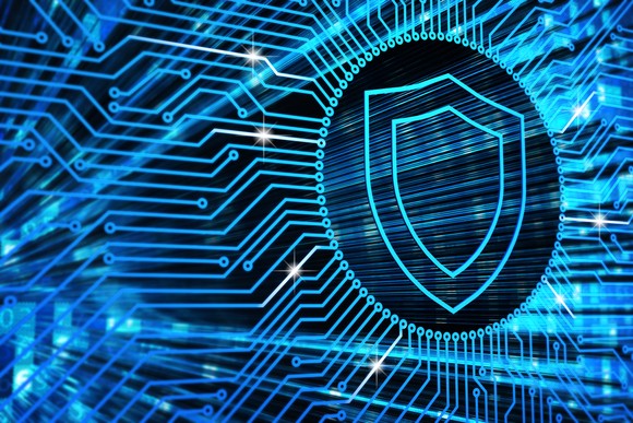 Cybersecurity shield icon.