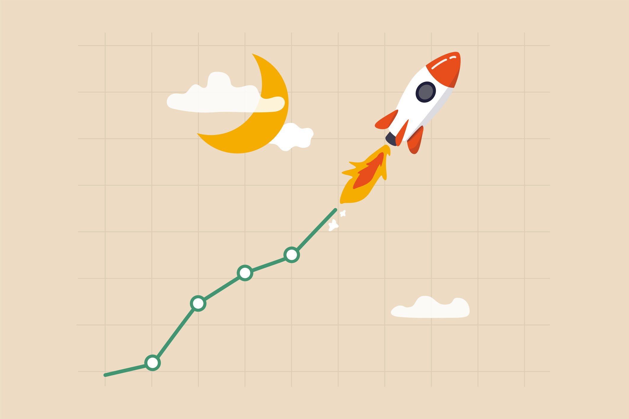 A rocket on a chart shooting higher. 