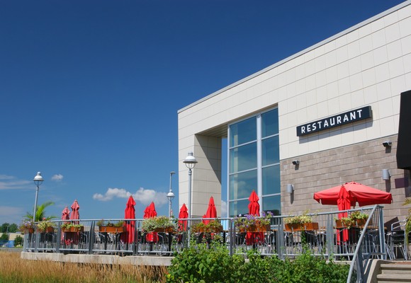 Outdoor restaurant terrace.