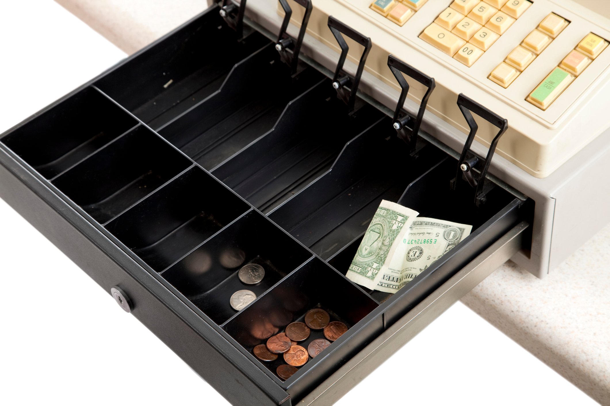A nearly empty cash register.