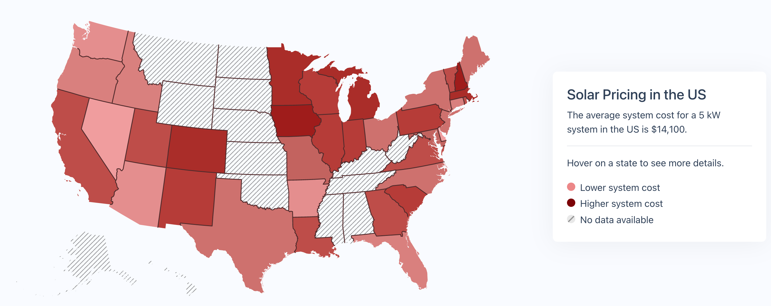 The average cost for 5 kilowatt hours residential solar system map by state.