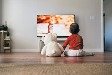 Baby and Teddy Bear Watching TV