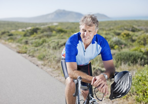 A person riding a bike.