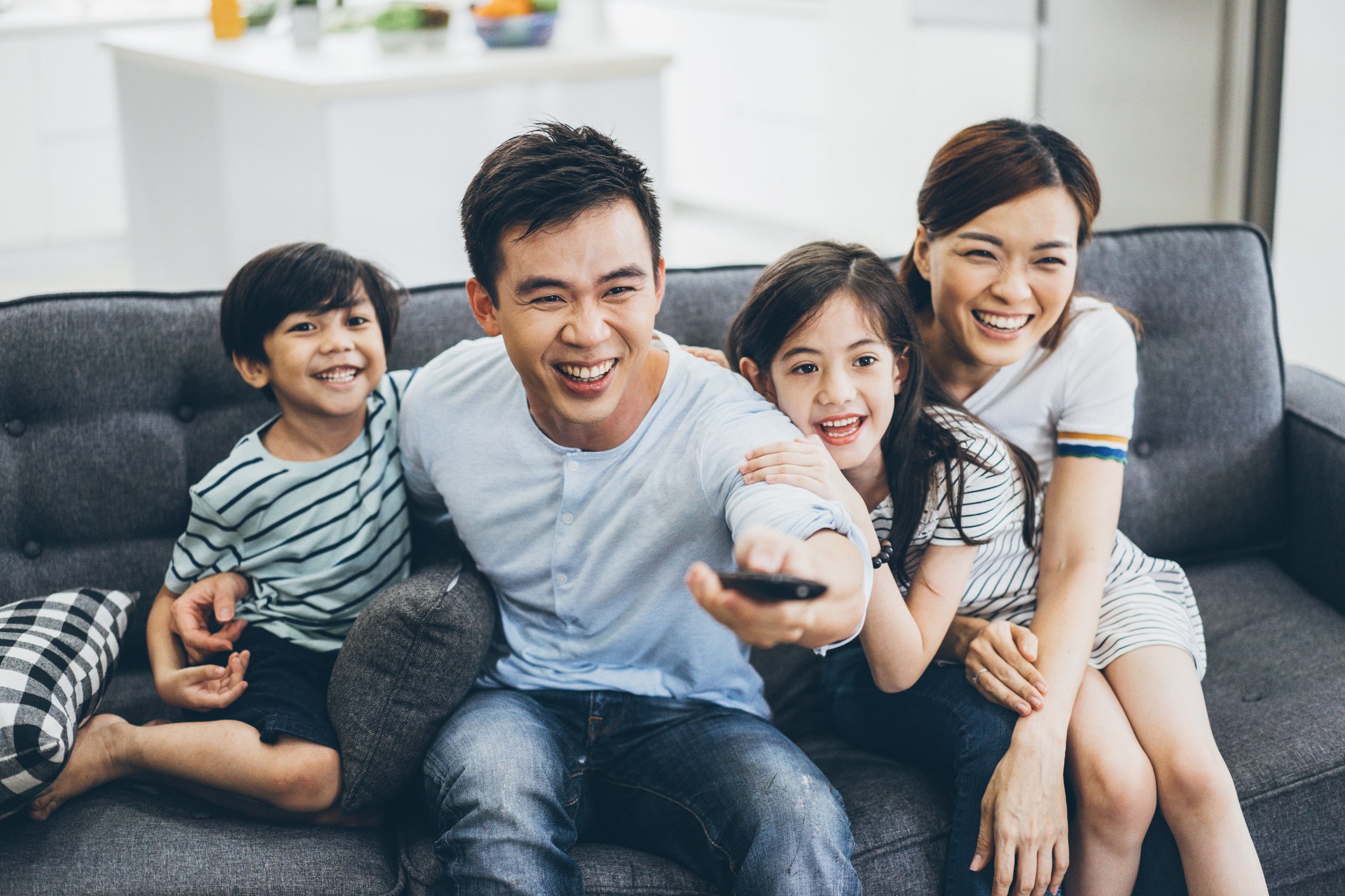 A family watching television.