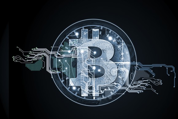 Digital Bitcoin symbol.