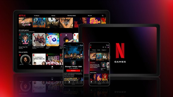 Netflix's video games being displayed on TVs and mobile devices.