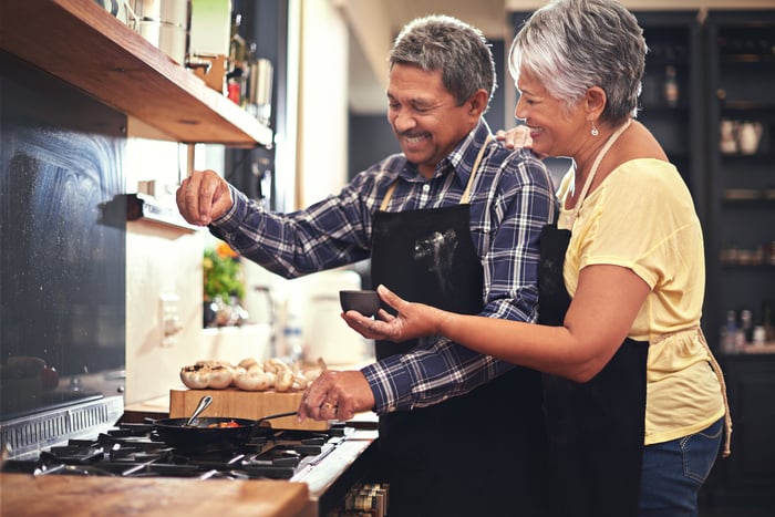 Two people cooking.