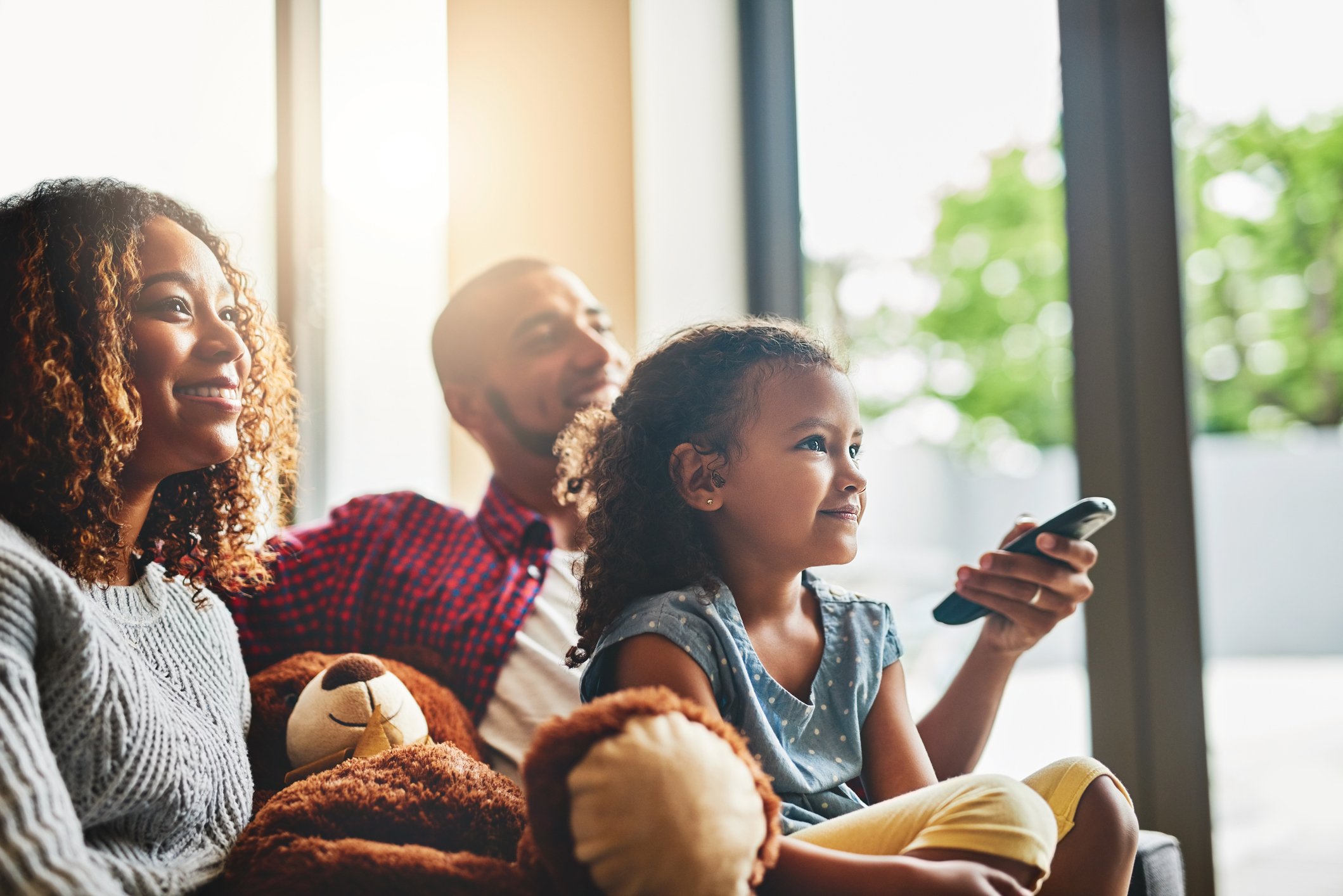 A family watching television.