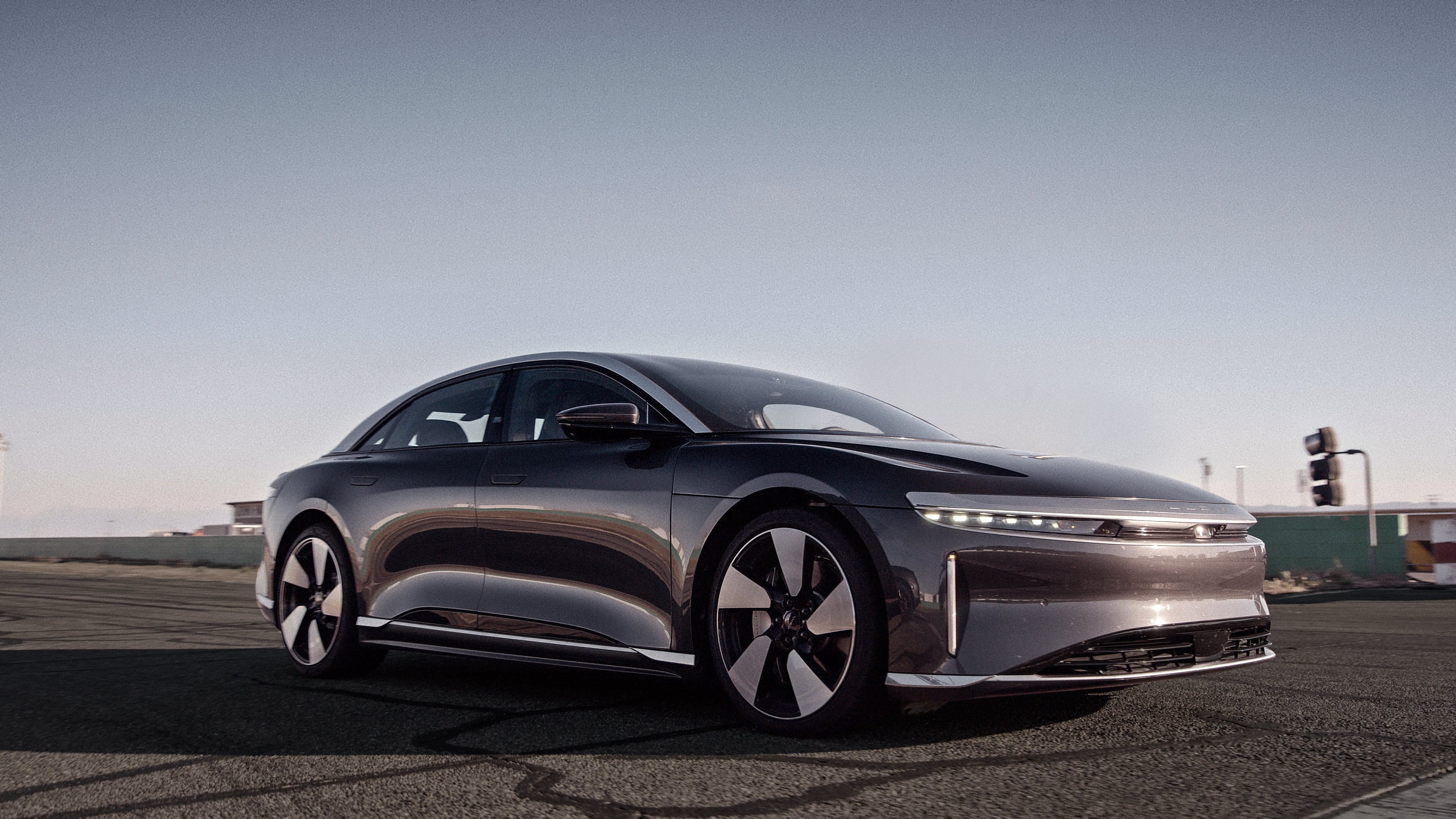 silver Lucid Air electric sedan.