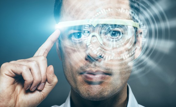 A person with augmented reality glasses on. 