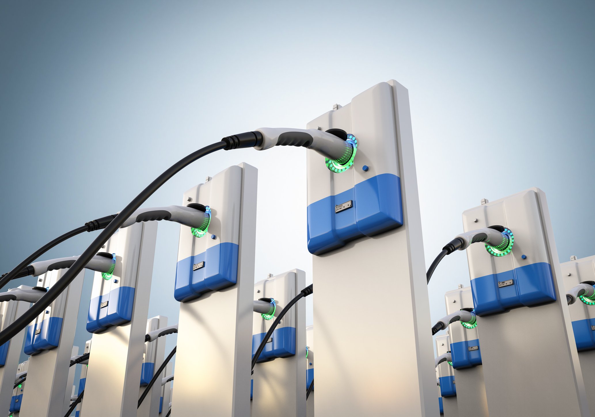 Group of EV charging stations.