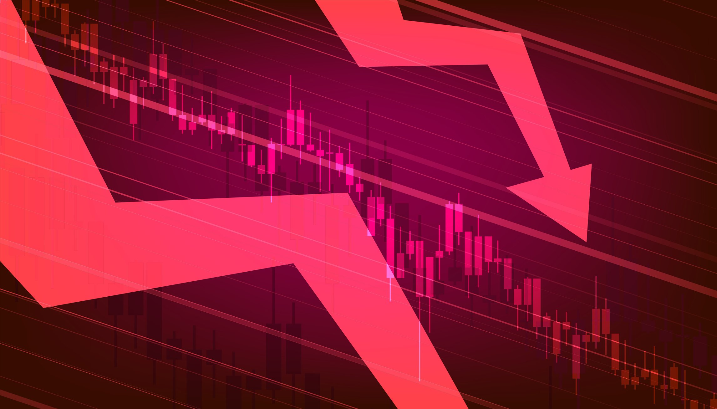 Two huge declining red arrows on a stock chart.