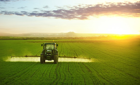 A tractor in a field.