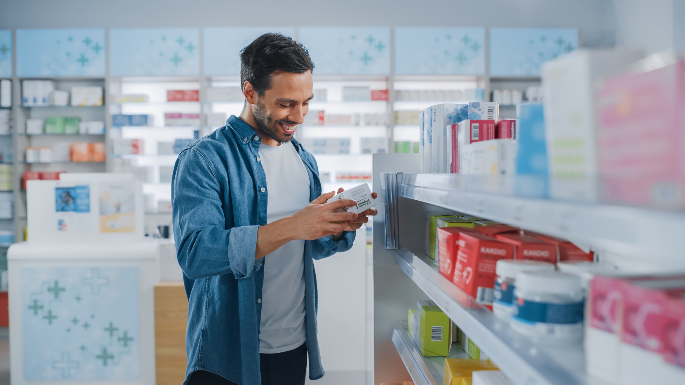 Person shopping happily at a retail store.