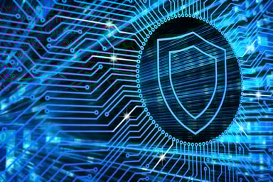 Cybersecurity shield icon.