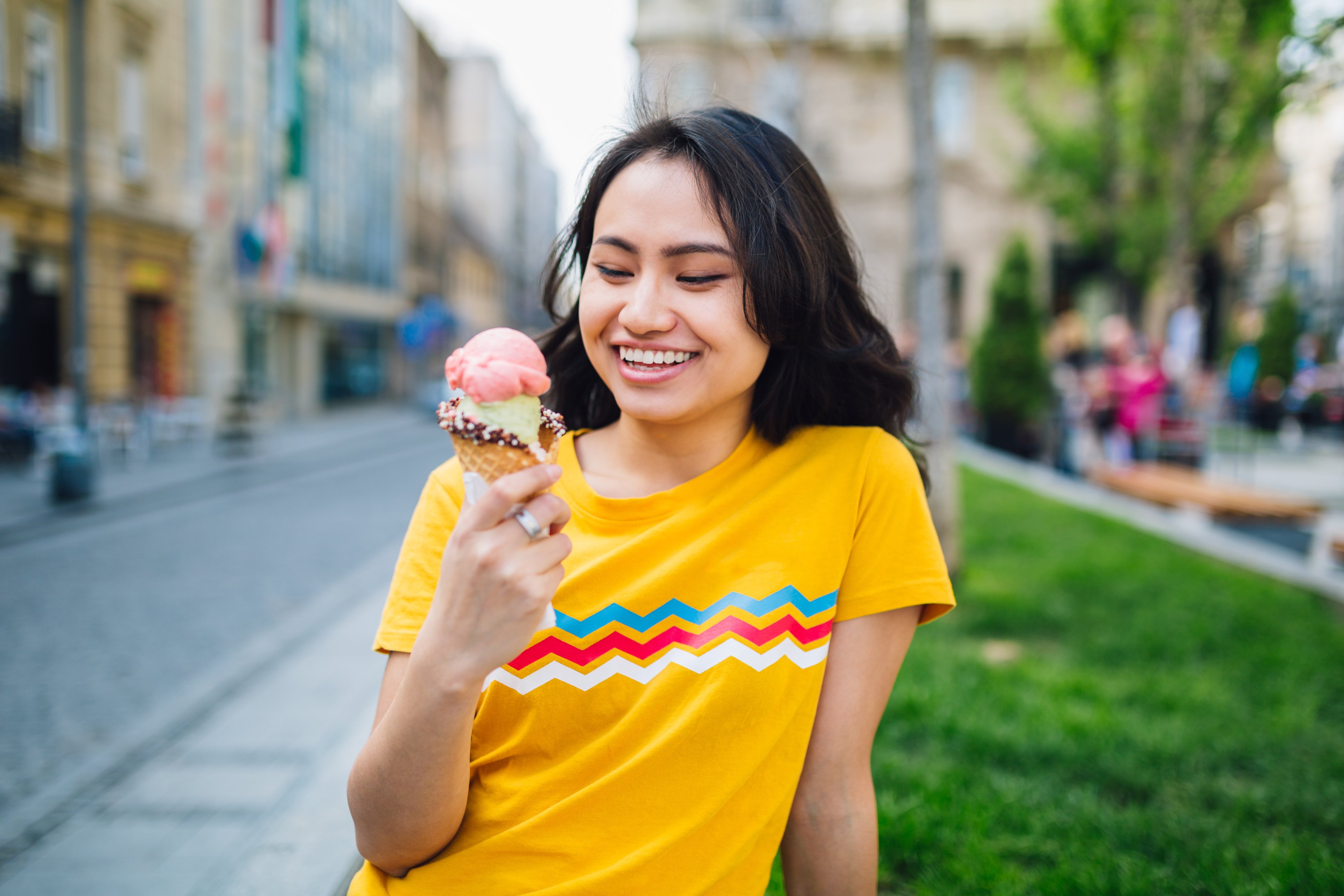 Person enjoying ice cream.