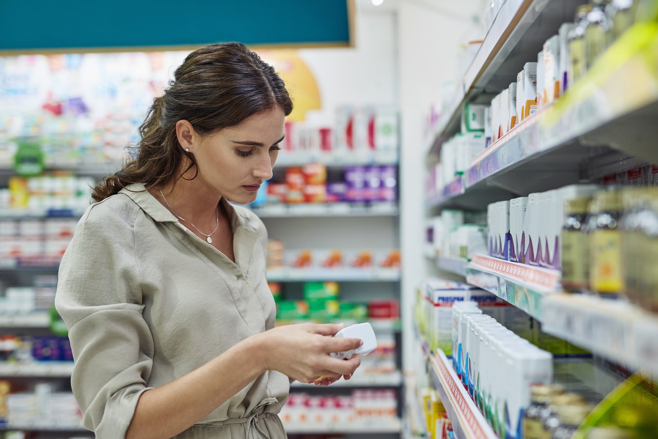 A customer shops in a pharmacy.