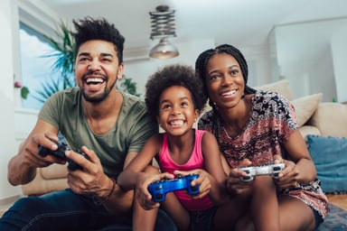 video games family fun play happy