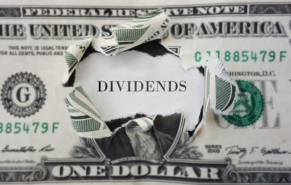 Dividends tearing through a $1 bill.