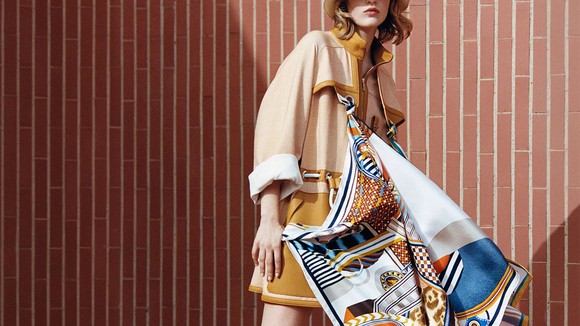 A model wears a Hermes' scarf.