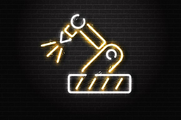 Neon sign of a robot laser