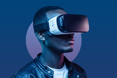 A person wearing a virtual reality headset