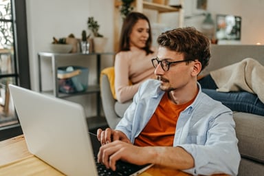 person using computer at home