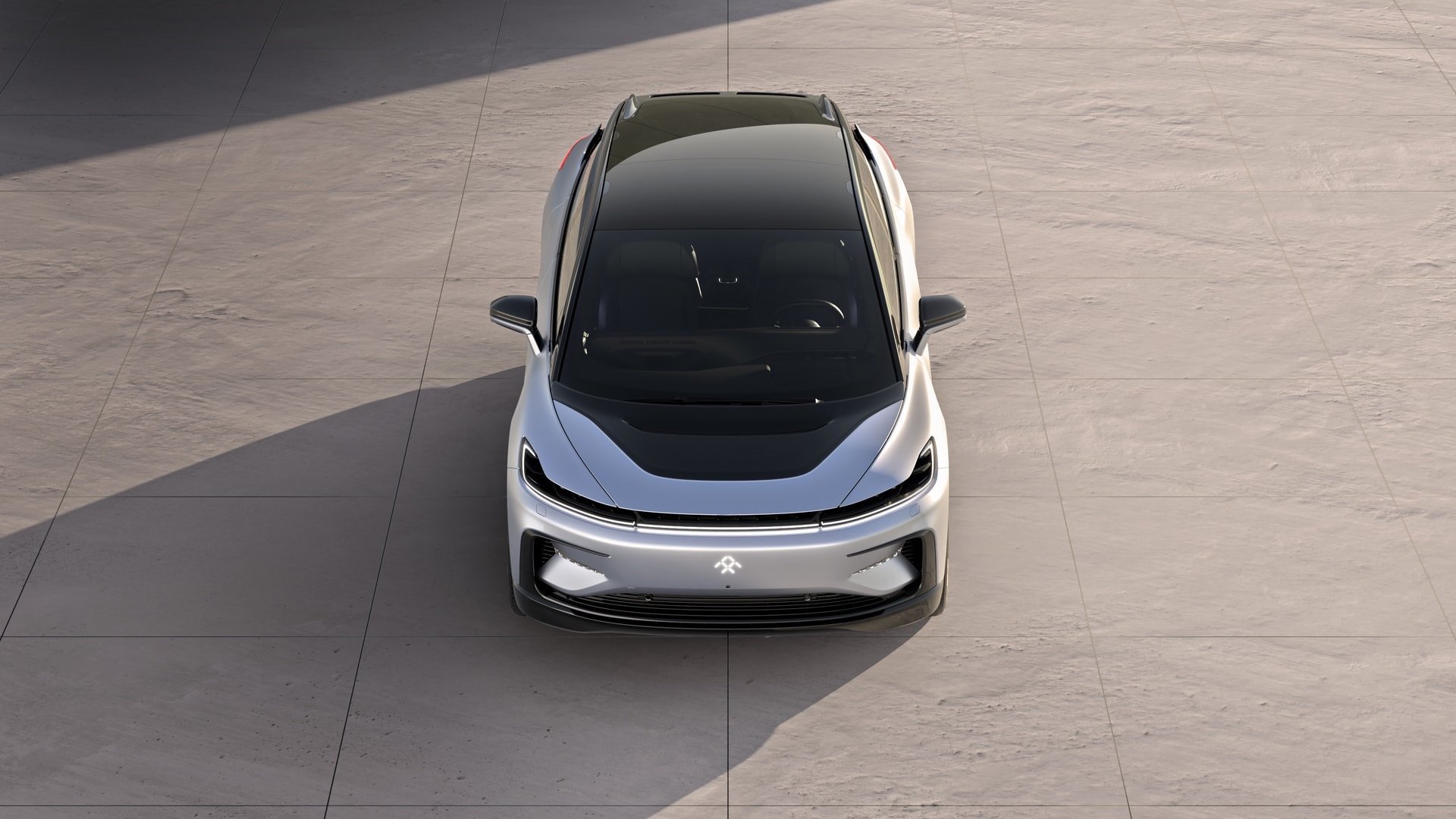 Front and top view of FF91 electric car. 