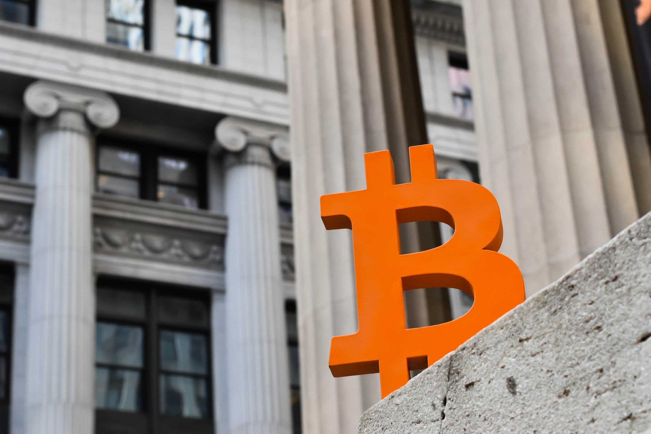 Bitcoin in front of courthouse
