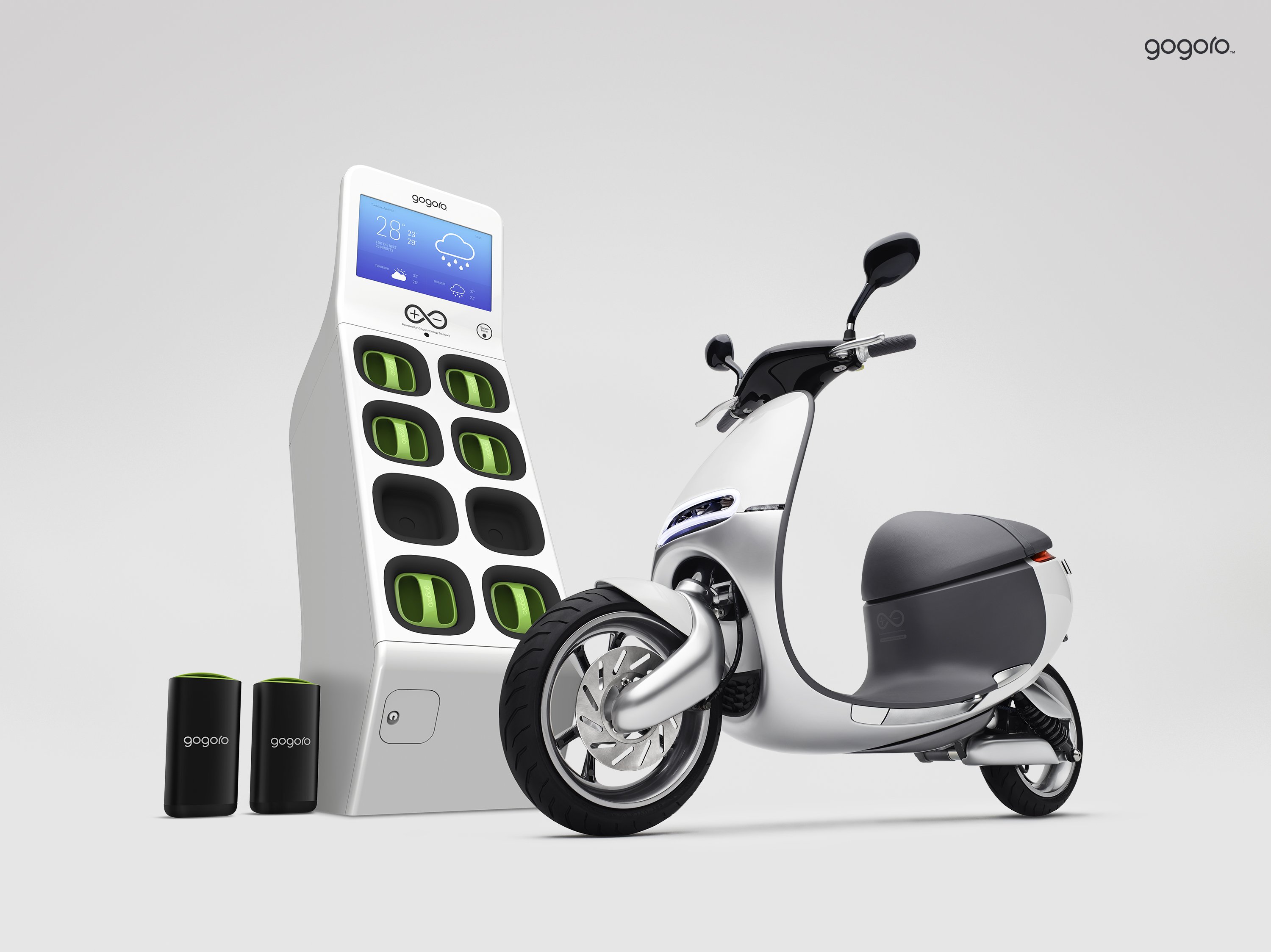 Gogoro's electric scooter and swappable battery station.