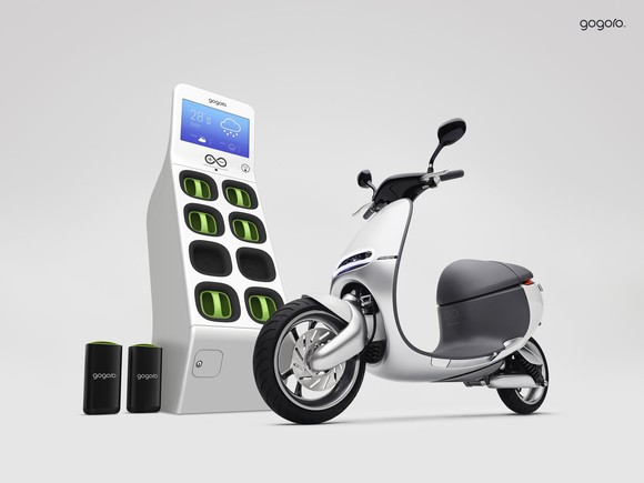 Gogoro's electric scooter and swappable battery station.