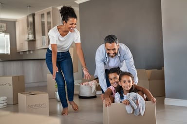 Real estate purchase family in new home