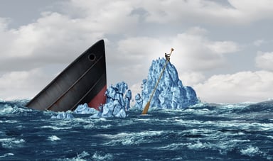 Ship sinking after striking an iceberg.