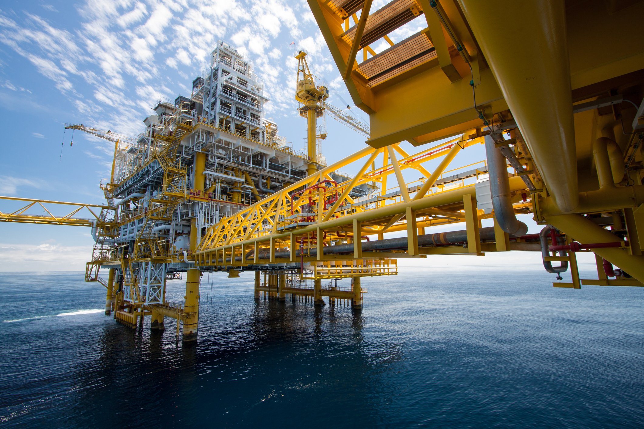 An offshore drilling platform under construction. 