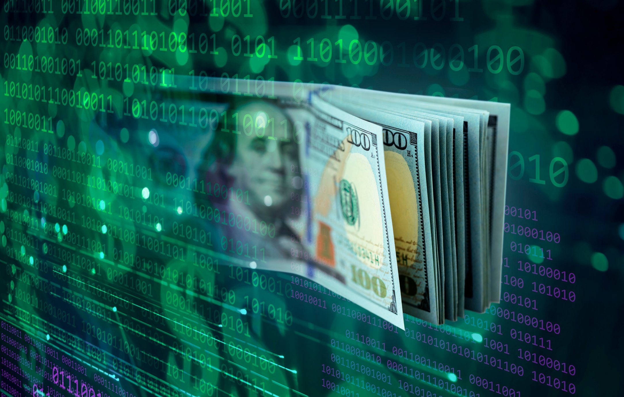 Cyber graphic with dollar bills