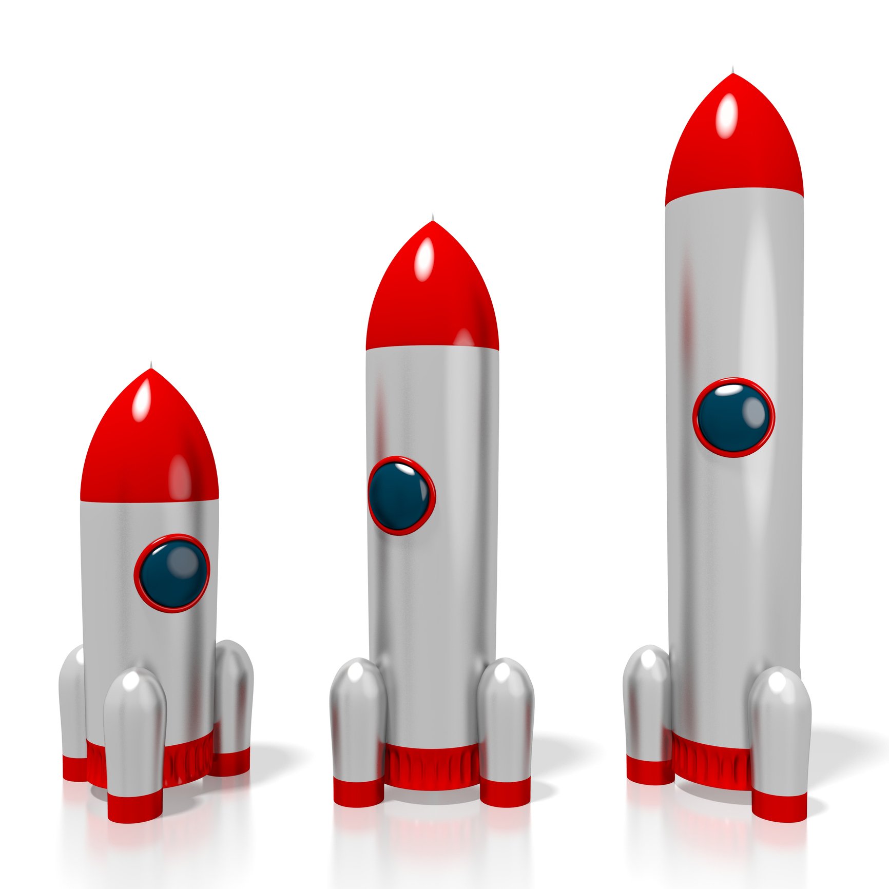 3 spaceships of progressively larger size.