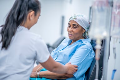woman head scarf patient hospital
