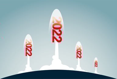 Four rockets launching each labeled 2022.