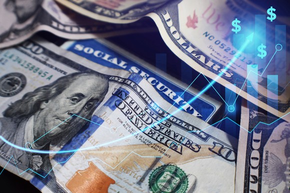 $100 bills and a Social Security card on a background.