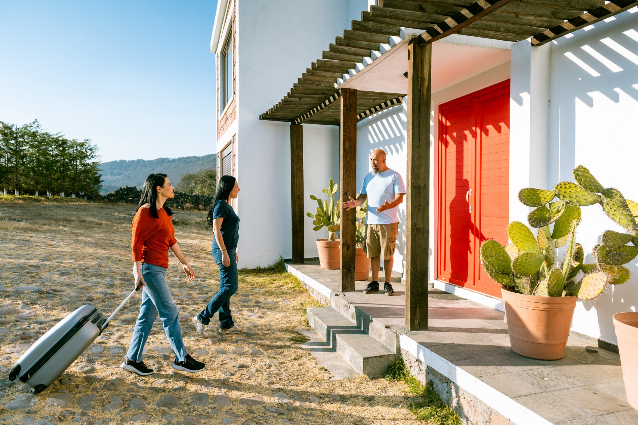 People outside a house.
