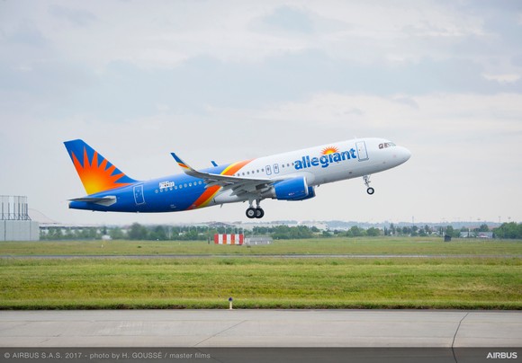 Allegiant Air plane taking off.